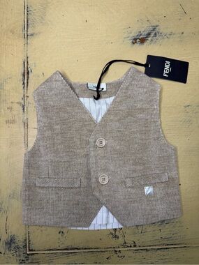 Fendi Beige Kids Knit Vest with Button Front